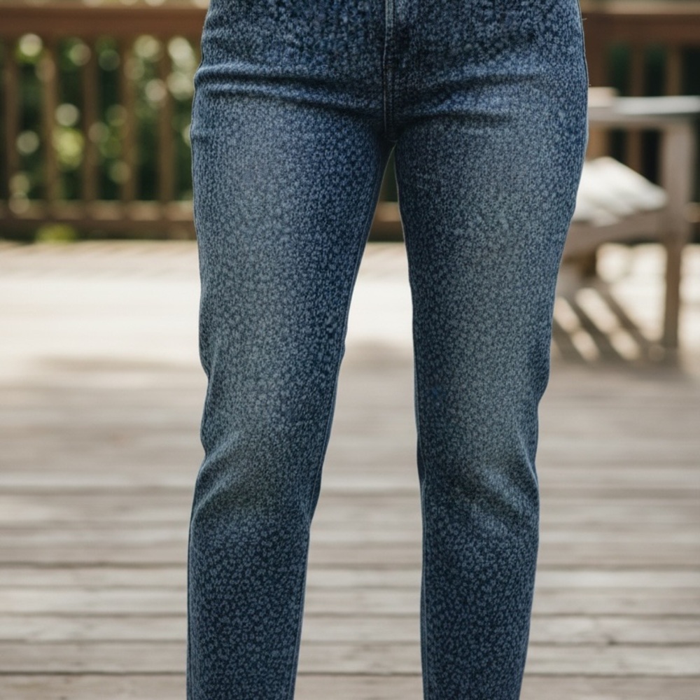 DG2 by Diane Gilman Leopard Patterned Blue & Silver Straight Leg Jeans XL